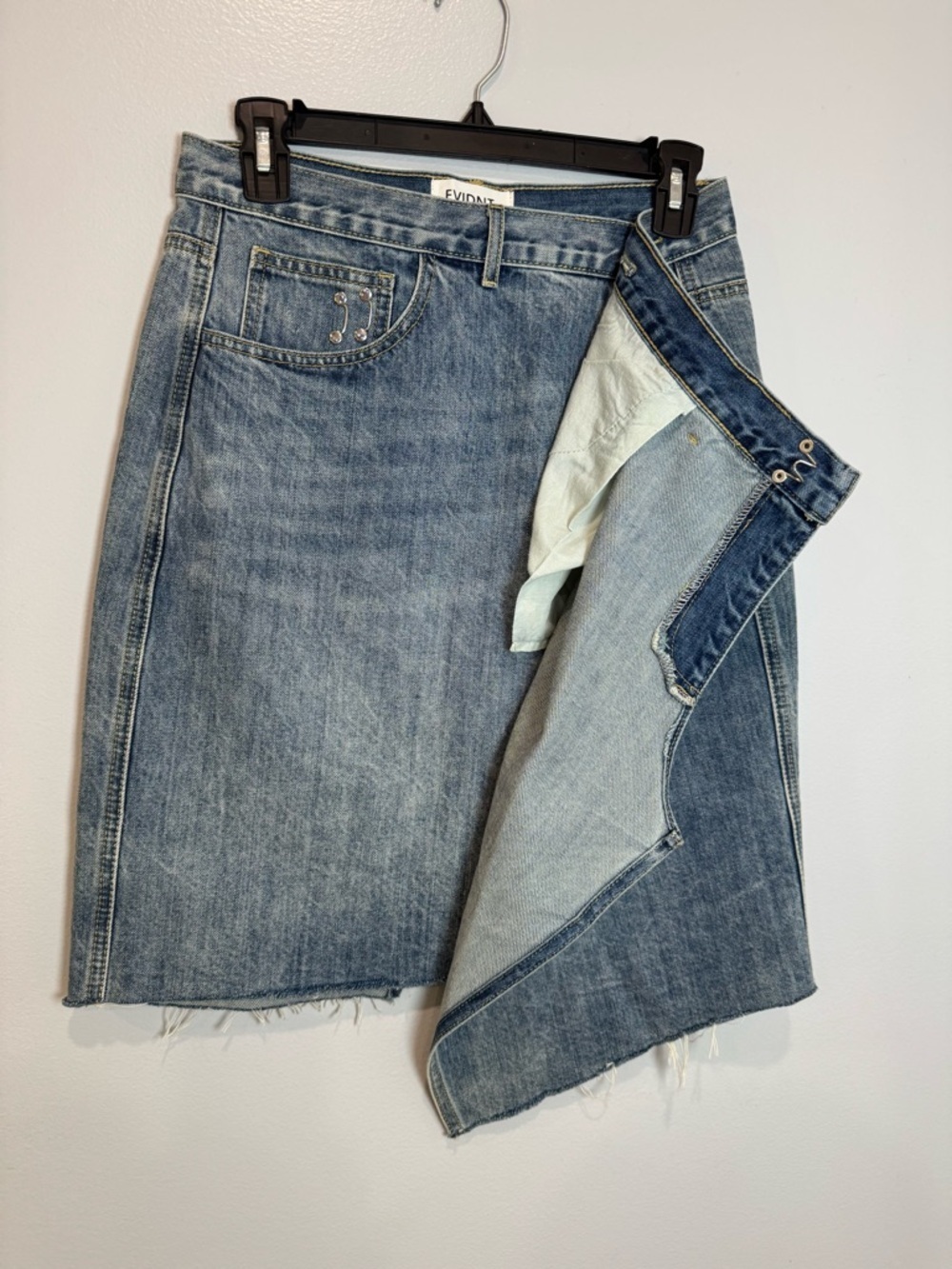 EVIDNT LOS ANGELES Women's blue Denim Asymmetric Wrap Skirt Sz 26 - Picture 6 of 13